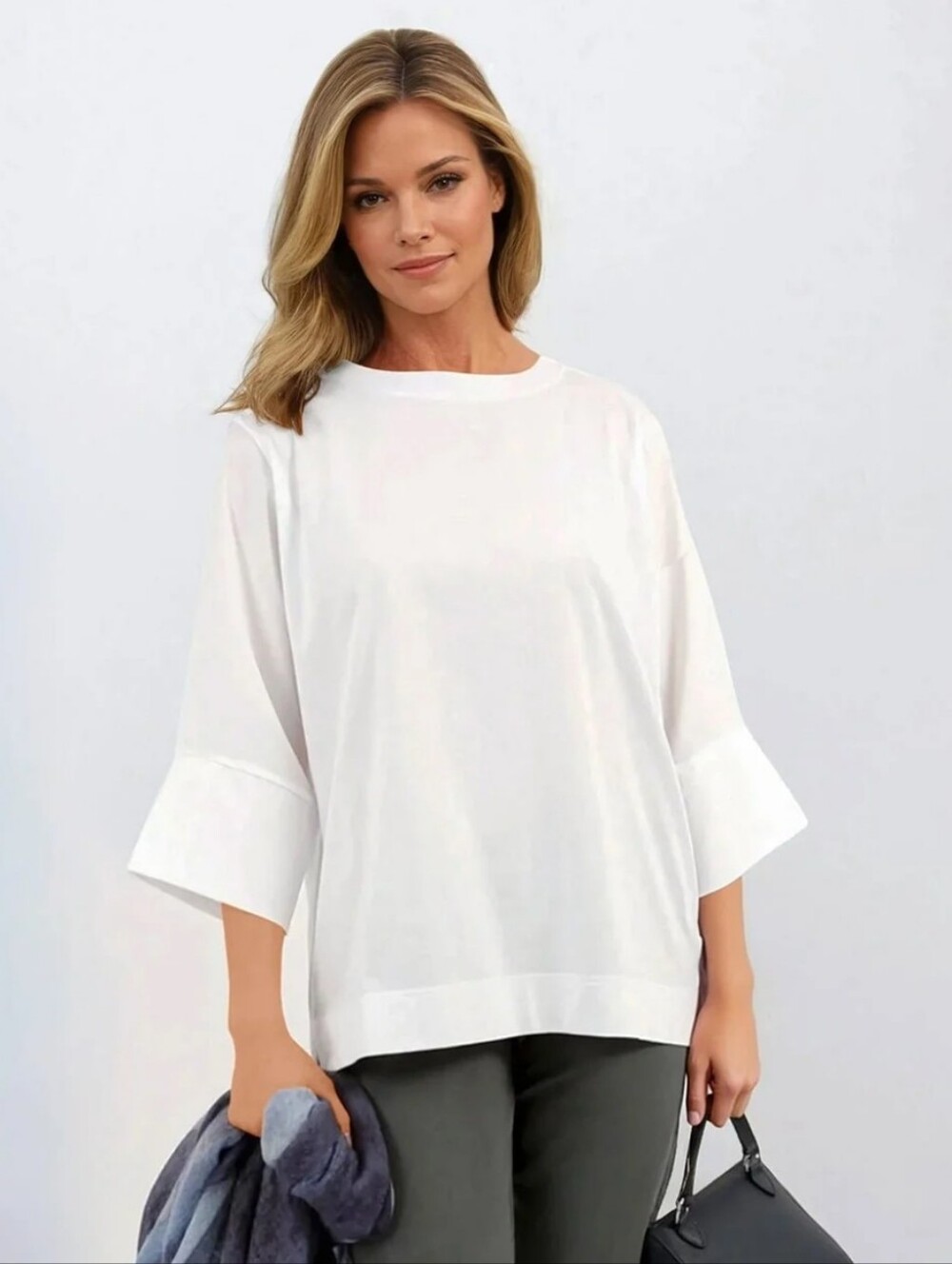 JARBO MANDA WIDE CUFF TOP IN ITALIAN JERSEY AND POPLIN COTTON M